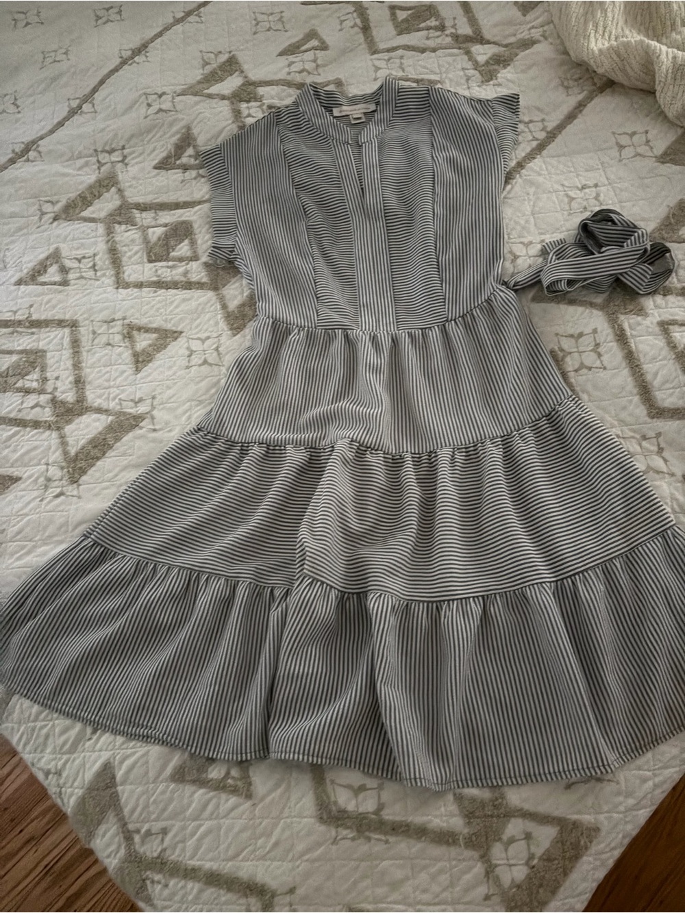 Striped Tiered Midi Dress - Black & White